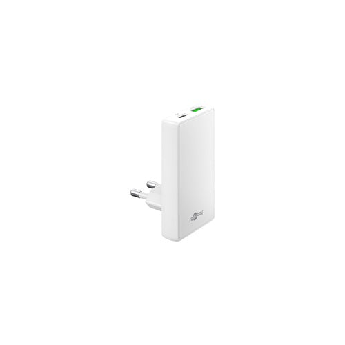 Goobay USB-C/A PD GaN 90° 65 W home phone charger, dual output, fast charging, white