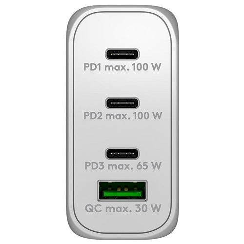 Goobay USB-C PD fast charger, 100W, 1x USB-A QC, 3x USB-C PD, white