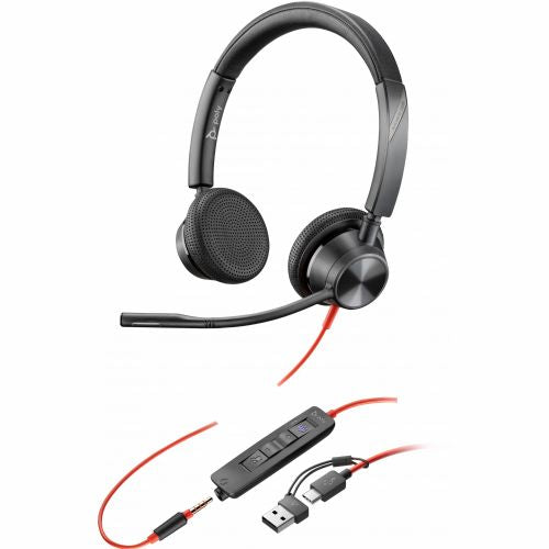 Slušalke Poly Blackwire 3325 Stereo Microsoft Teams Certified USB-C slušalke + 3,5 mm vtič + USB-C/A adapter (214016-01)