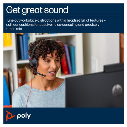 Headphones Poly Blackwire 5220 Stereo USB-C Headset +3.5mm Plug +USB-C/A Adapter (207586-201/207576-201)
