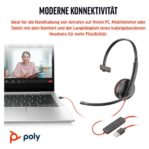 Slušalke HP Poly Headset Blackwire C3210 Mono USB-C/A