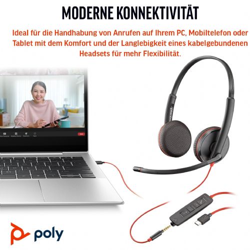 Slušalke HP Poly Headset Blackwire C3225 Stereo USB-C/A & 3,5 mm