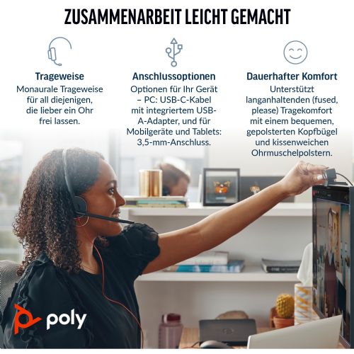 Slušalke HP Poly Headset Blackwire C3315-M Mono USB-C/A & 3,5 mm Teams