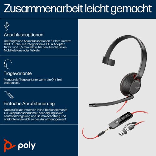 Slušalke HP Poly Headset Blackwire C5210 Mono USB-C/A & 3,5 mm (razsuto)
