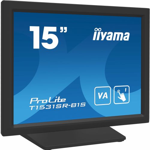 Monitor Iiyama T1531SR, 38 cm (15"), 1024 x 768, Touch, 18 ms, HDMI, DP, VA, črna