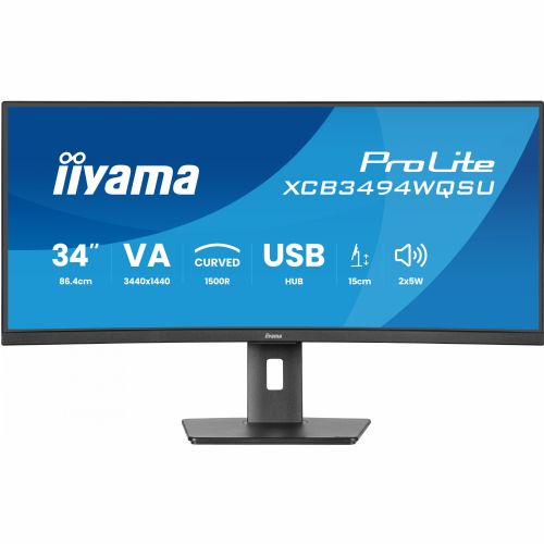 Monitor Iiyama XCB3494WQSU-B1, 86,7 cm (34"), 3440 x 1440, 21:9, VA, 350 cd/m2, 0,4ms, ukrivljen, črna