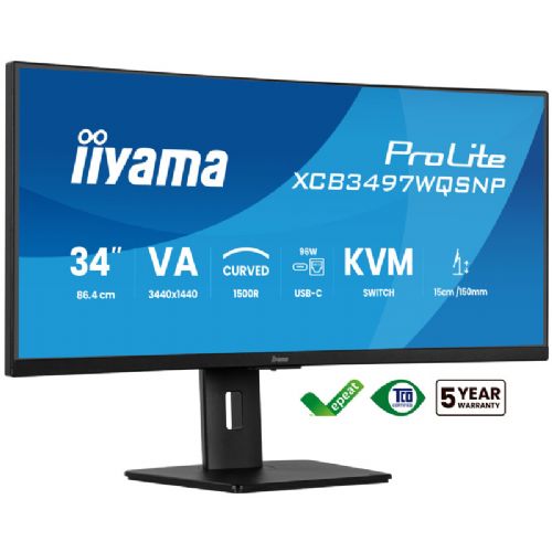 Monitor IIYAMA ProLite XCB3497WQSNP-B1 86,7cm (34") UWQHD VA 120Hz HDMI/DP/USB-C zvočniki