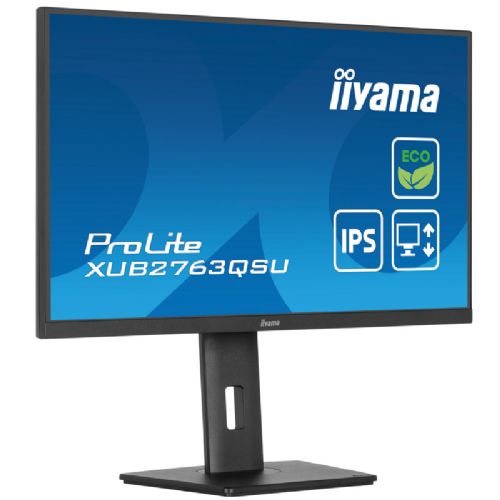 Monitor Iiyama ProLite XUB2763QSU-B1, 68,6 cm (27"), 2560 x 1440 (QHD), 16 : 9, IPS, 350 cd/m2, 2 ms, 100 Hz, HDMI, DP, USB, zvočnik, pivot, črn