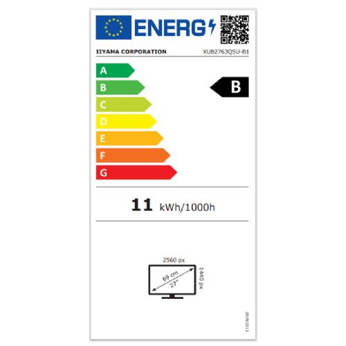 Monitor Iiyama ProLite XUB2763QSU-B1, 68,6 cm (27"), 2560 x 1440 (QHD), 16 : 9, IPS, 350 cd/m2, 2 ms, 100 Hz, HDMI, DP, USB, zvočnik, pivot, črn
