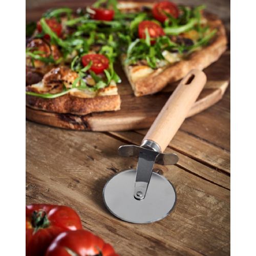 Stainless steel pizza knife 19cm rotating wooden handle