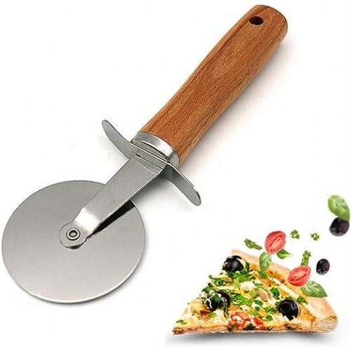 Stainless steel pizza knife 19cm rotating wooden handle