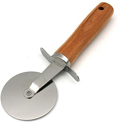 Stainless steel pizza knife 19cm rotating wooden handle