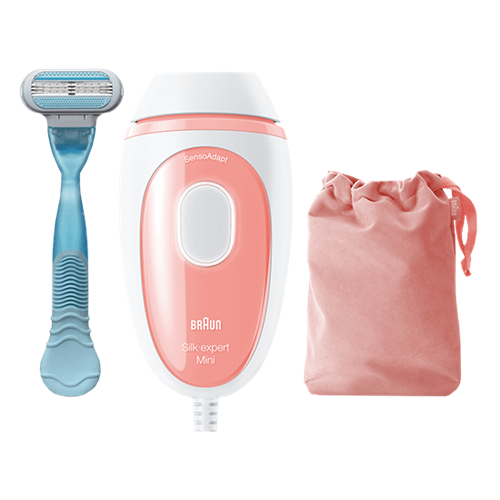 IPL – aparat za trajno odstranjevanje dlak Braun Silk-Expert Mini PL1014, 3 stopnje intenzivnosti, 300.000 bliskov, senzor tipa kože, bela/marelična