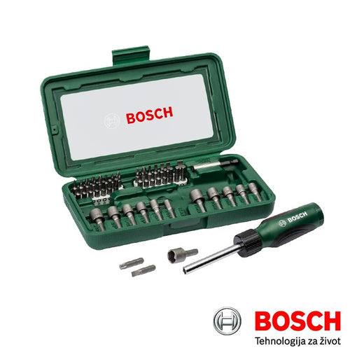 Bosch screwdriver 46-piece set plastic folding box, cassette with window, weight 752 g