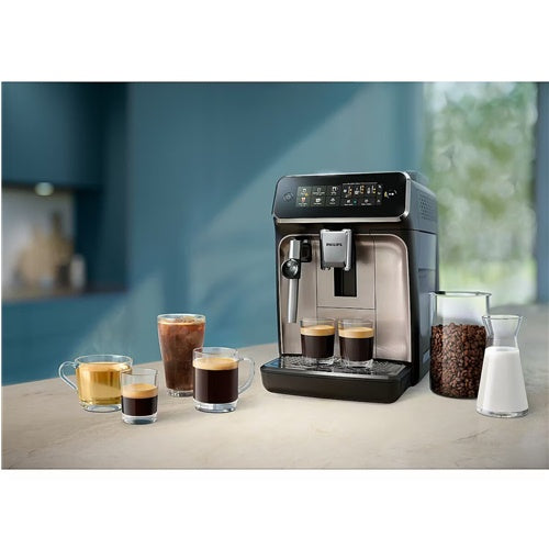 Philips EP3329/70 coffee machine, automatic, for coffee beans, integrated grinder, milk frother, LCD display, silver-black
