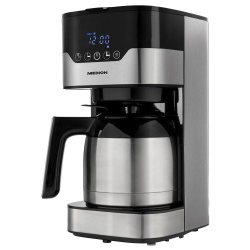 Medion MD18458 coffee machine, stainless steel, thermos, 8 cups, LCD display, permanent filter