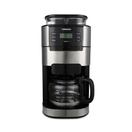 Tornado TCM1025A-GS coffee machine, conical grinder, 1.5 L, 12 cups, steel and plastic, digital clock