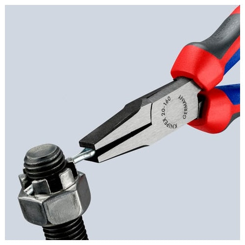 Knipex 20 02 160 straight-nose pliers (red/blue, serrated handles)
