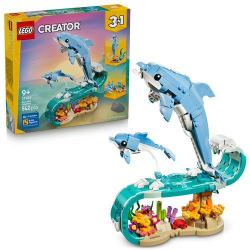 Kocke Lego Creator 3-v-1 Morska bitja : Čudoviti delfini, 542 kock, od 9. let (31385)