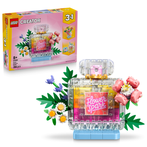Kocke Lego Creator 3 v 1: Steklenička za parfum z okraskom iz rož, 286 kos, od 8. let (31383)