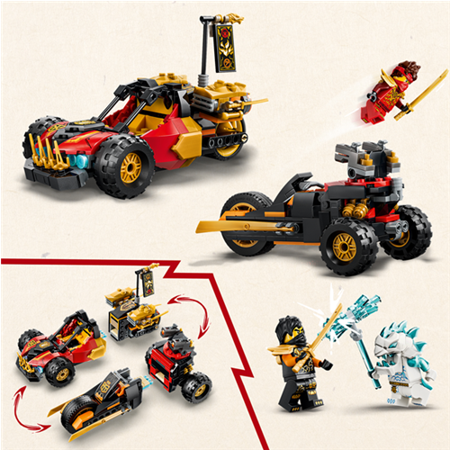 Kocke Lego Ninjago: Kaijev in Coleov kombinirani dirkalnik, 394 kos, od 7. let (71864)