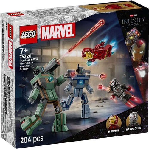 Kocke Lego® Super Heroes: Iron Man in War Machine proti dronom Hammer (76320), 204 kock, od 7. let