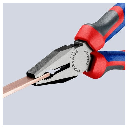 Knipex 03 02 160 combination pliers (blue, serrated gripping surfaces, beveled cutting edges)