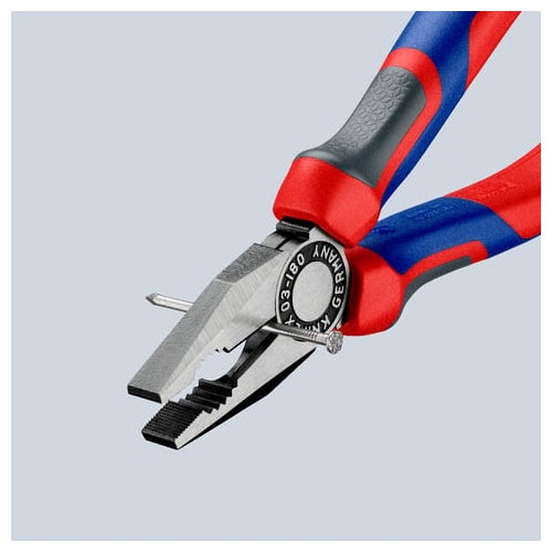 Knipex 03 02 180 combination pliers (blue, serrated gripping surfaces, beveled cutting edge)