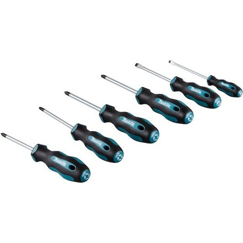 Makita E-10528 screwdriver set, 6-piece (black-blue, ergonomic, rubberized handle)