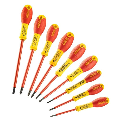 Stanley FATMAX screwdriver set, 10 pieces (red/yellow, voltage tester)