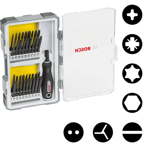 Bosch 1/4" screwdriver set with handle, 37 pieces (extra long bits)
