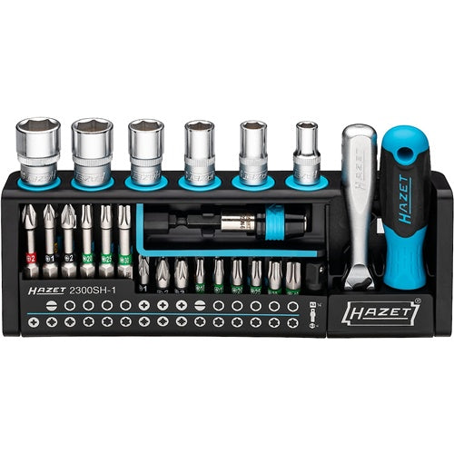 Hazet SmartHolder 2300SH-1 Bit and Socket Set, 1/4"; (black, 39 pieces, including fine-tooth ratchet)