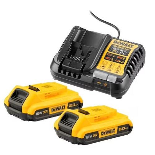 Charger + battery set DeWalt Starter-Set DCB1104D2, 18Volt (yellow/black, 2x Li-Ion battery 9.0Ah)