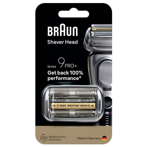 Braun 96M shaving head set, silver replacement head for Series 9, foil and blades, easy to change, for sensitive skin