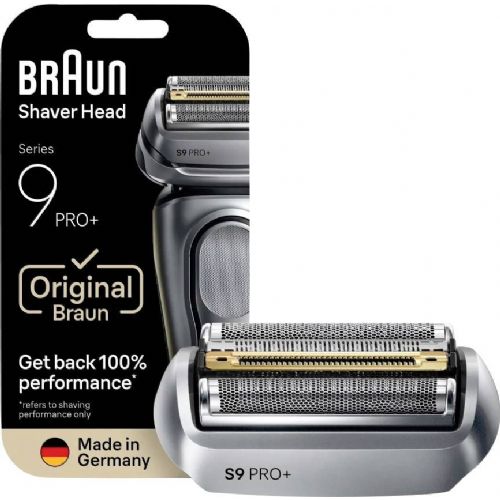 Braun 96M shaving head set, silver replacement head for Series 9, foil and blades, easy to change, for sensitive skin