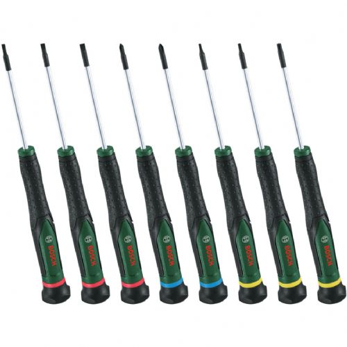 Bosch Precision Screwdriver Set, 8 Pieces (Green-Black, Slotted, Torx and Phillips)