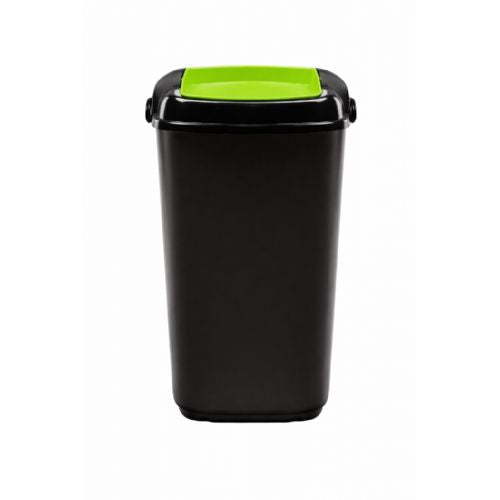Waste separation bin Trak Termo 90 l, swing lid, set with stickers, green lid, black color
