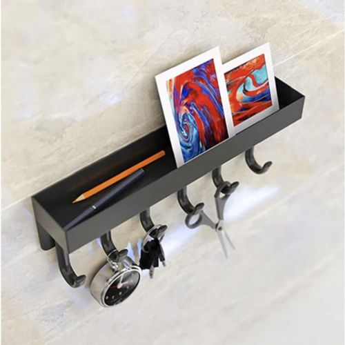 Metal magnetic wall shelf for clothes and keys 24cm black
