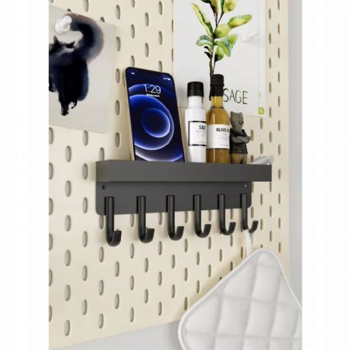 Metal magnetic wall shelf for clothes and keys 24cm black