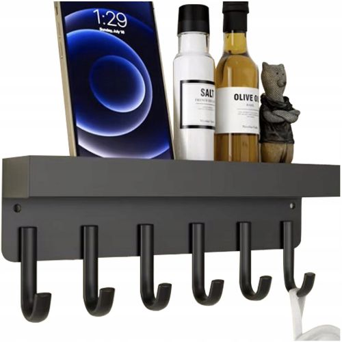 Metal magnetic wall shelf for clothes and keys 24cm black
