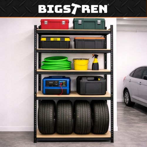 Bigstren metal storage rack, 180 × 100 × 60 cm, 5 shelves, load capacity 200 kg per shelf, screwless assembly, black