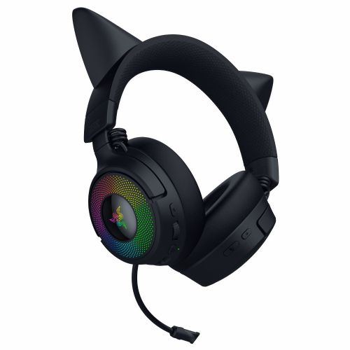 Slušalke Razer Kraken Kitty V3 Pro črne, brezžične, Razer Chroma RGB, THX Spatial Audio, Bluetooth 5.3, do 70 ur baterije, mikrofon HD