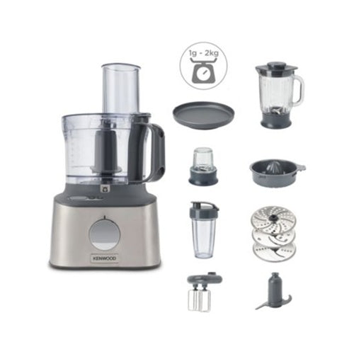 Kenwood MultiPro Compact+ food processor (silver, 800 W, built-in scale, mixing attachment and Blend-Xtract 2GO)