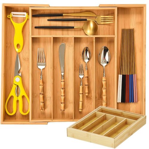 L adjustable kitchen drawer insert cutlery organizer bamboo up to 39cm 18727056