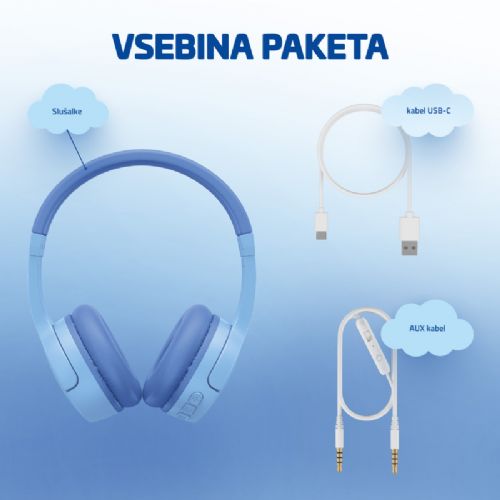 Slušalke LAMAX BaseKid1, Bluetooth 5.3, 35 h baterija, omejitev glasnosti 85/94 dB, modre