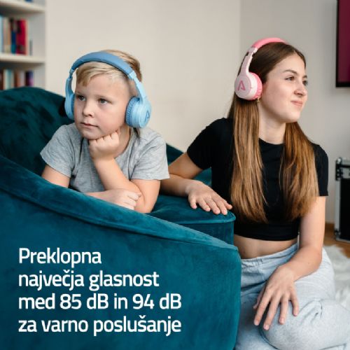 Slušalke LAMAX BaseKid1, Bluetooth 5.3, 35 h baterija, omejitev glasnosti 85/94 dB, modre