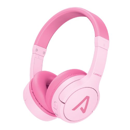 Slušalke LAMAX BaseKid1, Bluetooth 5.3, 35 h baterija, omejitev glasnosti 85/94 dB, roza