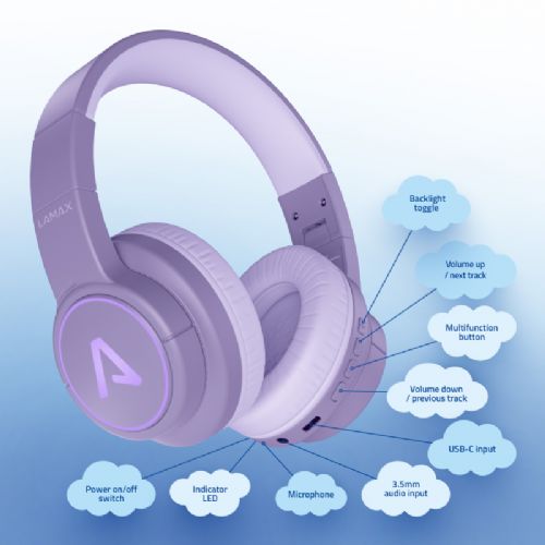 Slušalke Lamax GlowKid1, Bluetooth 5.3, LED osvetlitev, 37 h avtonomije, vijolične
