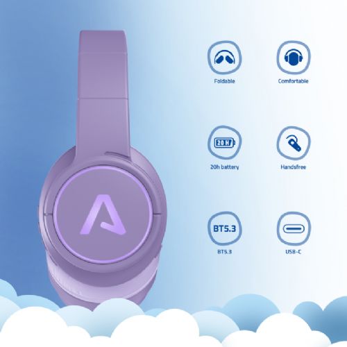 Slušalke Lamax GlowKid1, Bluetooth 5.3, LED osvetlitev, 37 h avtonomije, vijolične