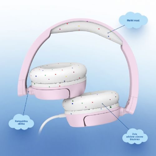 Otroške slušalke LAMAX SoundKid1, 85/94 dB, 40 mm gonilniki, SafeSound2.0, mikrofon, 3,5 mm priklop, roza barve